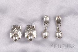 Two Pairs of Sterling Silver Earpendants, Georg Jensen
